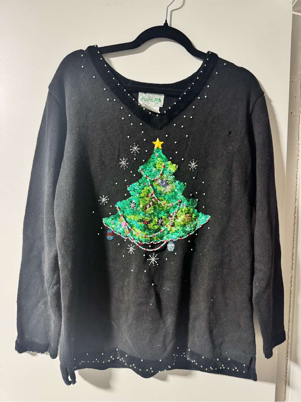 Vintage Black Sequin Christmas Tree Sweater